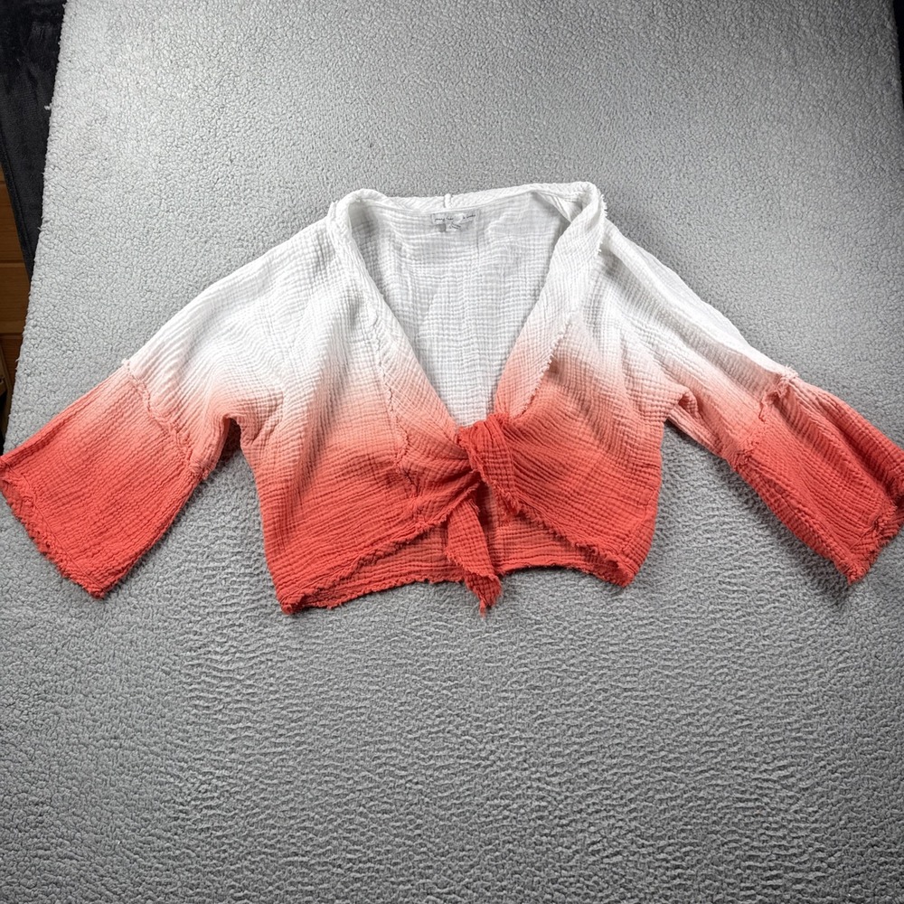 Young Fabulous Broke Cardigan Womens S Ombre Gauze Tie Front Bell Sleeve Coastal